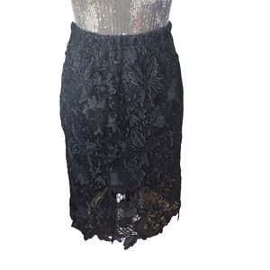 New Sans Souci Black Cut Out Floral Lace Pencil Skirt Size Medium